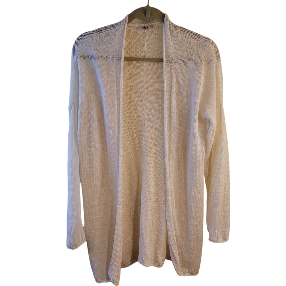 Faherty ivory linen long cardigan sweater- S.            D58